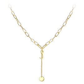 EVER FAITH Initial Letter J Necklace Simple Alphabet Pendant Choker Round Disc Paperclip Link Chain for Women Gold-Tone
