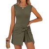 Caracilia Women Summer Sleeveless Bodycon Tie Cinched Waist Romper Skort