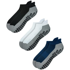RATIVE Super Grips Anti Slip Non Skid Yoga Hospital Socks for Adults Men Women (Large, 3-Pairs/Black+White+Navy)