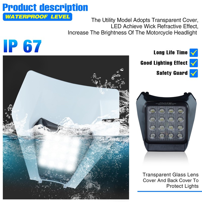 MCHMFG Dirt Bike Headlight,LED Enduro Pit Bike Light Kit Universal