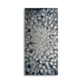 MyArton Textured Abstract Squares Canvas Wall Art Hand Painted Modern Black Silver Oil Painting Picture for Home Decoration Ready to Hang Horizontal or Vertical 40x20inch