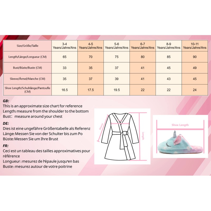 Piefry Girls Soft Unicorn Hooded Bathrobe with Unicorn Slippers, Blindfold