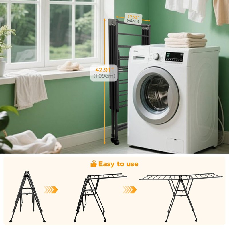 AssHMKIT Clothes Rack, 2-Tier Drying Hanger, for 20 Pieces+, Foldable