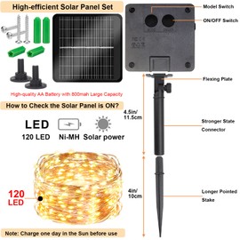 HELESIN Fairy Lights,2 Pack 12M/39FT 120Led Solar Garden Lights,String Lights with 8 Modes,Solar Fairy Lights Waterproof, Copper Wire Lights for Patio Yard Trees Christmas Wedding Party (Warm White)