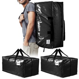 TAILI Heavy Duty Moving Bags, Clothes Storage Bags with Sturdy Zip and Strong Handles, Black Clothes Storage Containers, Extra Large Carry Bag for Moving Materials (2-Pack)