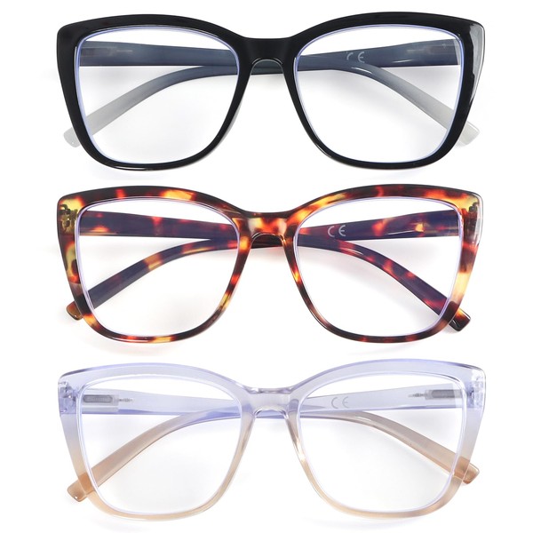 DXYXYO Oversized Reading Glasses for Women, 3 Pack Big Cat