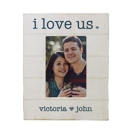 Personalization Universe I Love Us Shiplap Picture Frame - 4x6 Vertical Photo, Wedding, Valentine's, Anniversary - Distressed Wood, Custom Names, Table Top Display,4 Colors