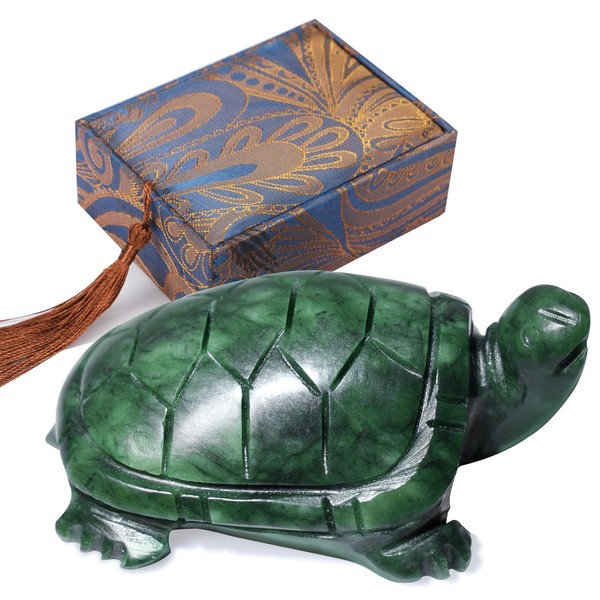 gemshan Jade Turtle Green Natural Hand Jade Carved 8 cm