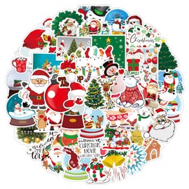 50Pcs Christmas Decorations Stickers for Christmas Holiday Stickers for Kids Adults Gifts Water Bottle Laptop Cup DIY Art Xmas Party Decoration Waterproof Vinyl Cute Santa Snowman Reindeer Sticker
