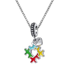 GMXLin Autism Awareness Charm Necklace Love Puzzle Piece Pendant for Women
