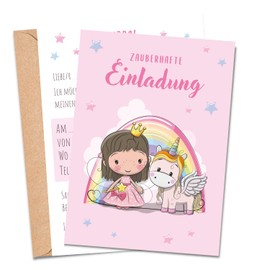 MeinBaby123® 10 Children's Birthday Invitation Cards, Girls, Birthday Invitations for Children, Princess Invitation Cards, Includes 10 Envelopes, Premium Quality (Princess V2)