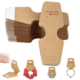 200 Pcs Bracelet Necklace Display Cards, Self Adhesive Jewelry Packaging, Sturdy Hanging Displays for Selling Necklaces, Chokers, Earrings Hair Accessories, Small Business, 4.75x1.75 Inches (Brown)