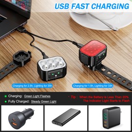 Bike Light Set, Bike Front and Rear Lights with Spotlights and Floodlights, 2x4+2x6 Lighting Modes, IP65 Waterproof USB Charging, Dual Switch Design Bike Safety Lights for Day and Night Travel