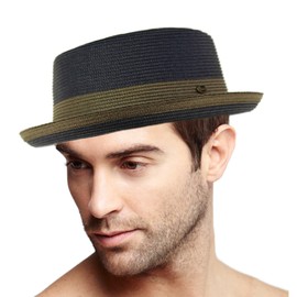Men's Everyday 2tone Light Summer Porkpie Boater Derby Fedora Sun Hat L/XL Navy