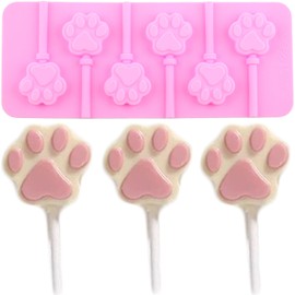 EPYHREHM 6 Cavity Paw Silicone Lollipops Molds With Sticks Cat Dog Pet Print Candy Mold For Candy