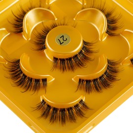 False Eyelashes Transparent Band Russian Strip Lashes D Curl Wispy Natural Look Faux Mink Lashes Like Eyelash Extension Fluffy Cat Eye Eyelashes Pack (HY27)