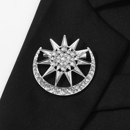 Crystal Cresent Moon Star Brooch Pin for Women Men Gold/Silver Plated Dainty Sparkly Cubic Zircona Lapel Pin Elegant Dress Accessories Clothes Bag Hat Jacket Badges Fashion Trendy Jewelry (Silver)