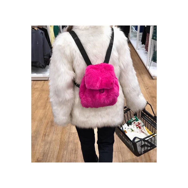 Ulisty Women's Small Faux Fur Rabbit Fur Backpack Furry Drawstring
