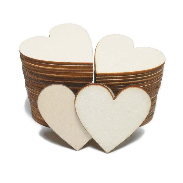 CUWELT Pack of 150 50 mm Wooden Hearts Discs, 5 cm Wooden Hearts Wedding, Natural Wood Discs Unpainted, Decorative Hearts, DIY Craft Decorations, Small Wooden Hearts for Crafts Wedding Guest Book