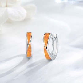 Midir&Etain Fire Opal Hoop Earrings 925 Sterling Silver Huggie Earrings Hypoallergenic Cartilage Hoops Opal Jewelry Gifts for Women