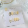 Yellow Tweed Pearl Handmade Nail Tips - Short Oval /