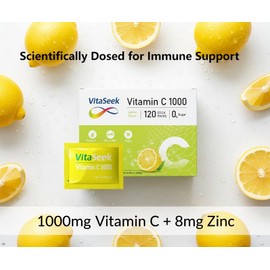 Vitamin C 1000mg Powder Packets Sugar Free Drink Mix Individual Serving Sticks Lemon Flavors On The Go Immune Support for Adults 120 Count