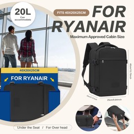 xlodea Cabin Bags for Ryanair Underseat Cabin Bag Carry-Ons Travel Backpack Cabin Size Anti-Theft Hand Luggage Backpack with Wet Pocket, USB