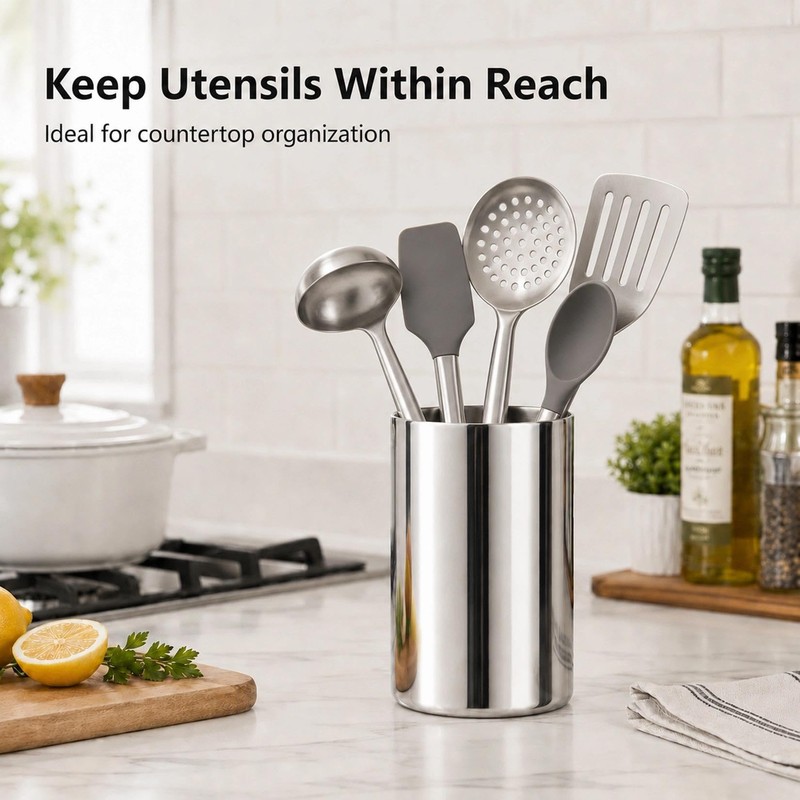 IMEEA Utensil Holder Double Wall 304 Stainless Steel Kitchen Utensil