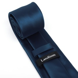 Landisun Mens Navy Blue Tie Solid Necktie 3.15" (8CM) Plain Formal Ties for Men