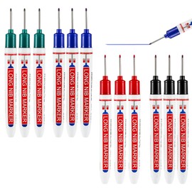 12 Piezas Marcadores de Agujero Profundo (Deep Reach) - Punta Larga de 20mm, Permanentes e Impermeables - Set 4 Colores (Negro, Rojo, Azul, Verde) para Construcción, Carpintería y Metal