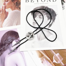 BRBAM Western Cowboy Texas Style Vintage Bolo Tie Fashion Texas Map and Lone Star Leather Bolo Tie Necktie Necklace (Style 6 - Silver)