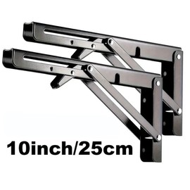 Folding Shelf Brackets - 10 Inch Heavy Duty Metal Collapsible Shelf Bracket for Bench Table, Shelf Hinge Wall Mounted Space Saving DIY Bracket, Max Load: 150 lb (2 PCS, Black)