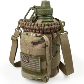 DEFUNX Half Gallon Water Bottle with Sleeve - 64 Oz Insulated Water Jug with Handle - Green Stainless Steel Sports Water Bottle for Gym Workout Hiking Tactical Bottle Holder with Pouch Camo