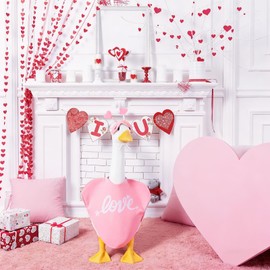 Valentine's Day Goose Outfit 23 Inch Valentines Porch Goose Clothes Love Decorative Glasses for Plastic Geese Valentine's Day Yard Garden Outdoor Decor (Pink)