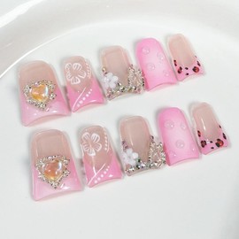 Handmade Custom Nails Art Designs, Thick Acrylic and Muti-Layer Gel On Nails 10 Pcs Artificial Nails DIY Art Decorate for Women - style: short bill, Size: L