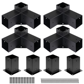 LuxaDomus Pergola Brackets, 4 Pack 3-Way Right Angle Corner Brackets with 4 Pack Bases, 4''x4'' Wooden Beams Outdoor Pergola Kit with Shade Hanging Holes for Patios and Pergolas