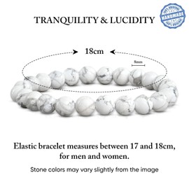 VERTIGE HOWLITE Lithotherapy Bracelet, 8mm Mineral Stones, Source of Psychic and Physical Well-being, Brings TRANQUILLITY and LUCIDITY, Helps to channel your STRESS, Women's/Men's Bracelet