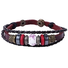 Morella Ladies' Leather Bracelet with Beads and Charms, Base Metal