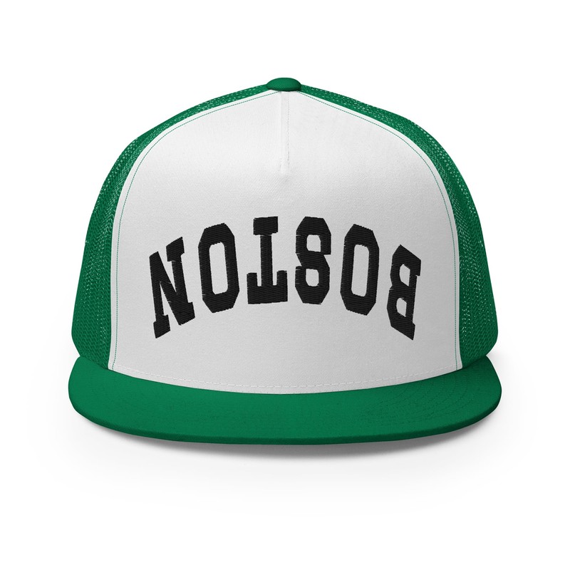 RIVEMUG NG Boston Upside Down Embroidered Flat Bill Trucker Hat