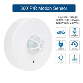 J.LUMI YCA1001 Ceiling Mount Motion Sensor Light Switch, 360 Occupancy Sensor, High Sensitivity PIR Motion Sensor, Ceiling Motion Sensor (AC 110-130V / 220-240V), White