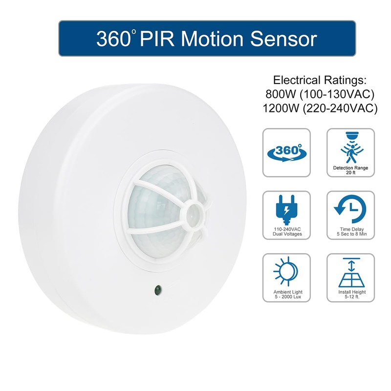 J.LUMI YCA1001 Ceiling Mount Motion Sensor Light Switch, 360 Occupancy