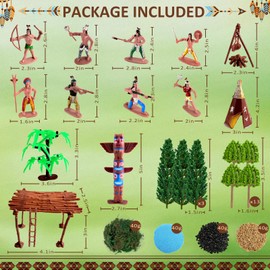 Morofme Native American Indians Figures Toys Set Plastic Indians Action Figurines Toy Miniature Indian Figure Mini Trees Decoration Moss Sand Stones for School Project Education Birthday Halloween