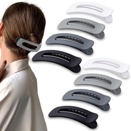 Cptots 8 Pcs Large Lay Flat Claw Clips for Women French Side Slide Barrettes for Thin Fine Hair Rectangle Alligator Hair Accessories,Matte Black Gray White