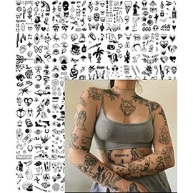 Impressed.co Impresionado 48 Hojas Custom Unisex Vintage Patchwork Tatuajes Temporales - Pequeño Semi Permanente Minimalista Negro Tatuaje Falso Flash Para Mujeres Y Hombres - Micro Tiny A
