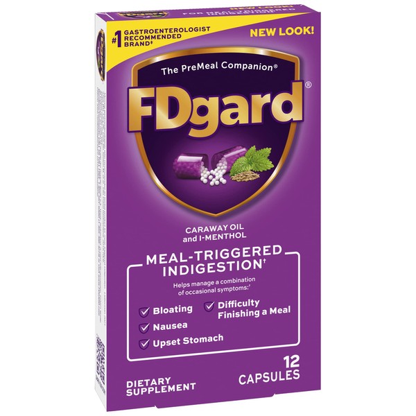 FDgard Gut Health Supplement, Indigestion, Nausea & Bloating, Upset Stomach, 12 Capsules (Packaging May Vary)