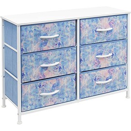 Sorbus Dresser with 6 Drawers - Furniture Storage Chest for Bedroom Tower Unit Furniture, Hallway, Closet, Office Organization - Steel Frame, Wood Top, Tie-dye Fabric Bins (6-Drawer, Pink/Blue)