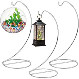 3PCS Ornament Display Stand,Glass Globe Silver Iron Wire Stand Hanging Hook Holder Rack for Bauble Lanterns Hanging Air Plant Terrarium Witch Ball Decor DIY Craft Display
