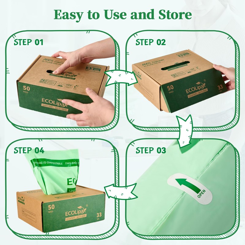 ECOLipak 33 Gallon Compostable Trash Garbage Bags, 50 Count (2