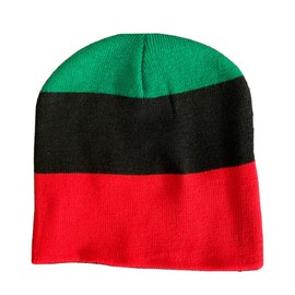 Nayt Men's Pan African Striped 8" Short Beanie Skull Cap Green Black Red