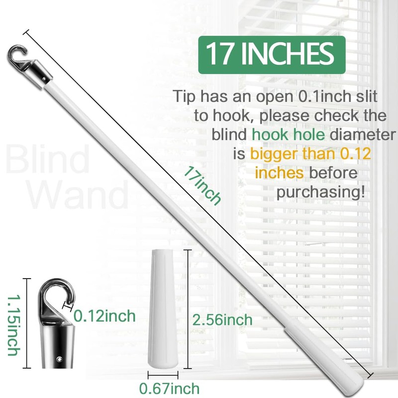 Blind Wand Replacement with Hook, 17 Inches White Fiberglass Blind